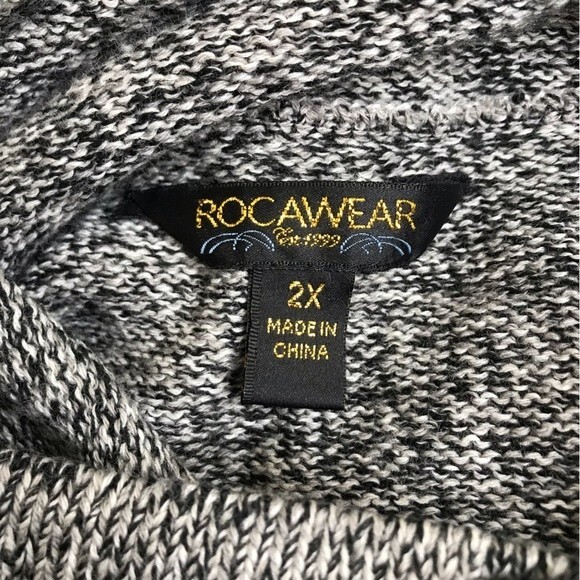 Rocawear Funnel Neck Tie Gray Black Marled Sweater Kangaroo Pocket Womens 2X - Picture 4 of 12